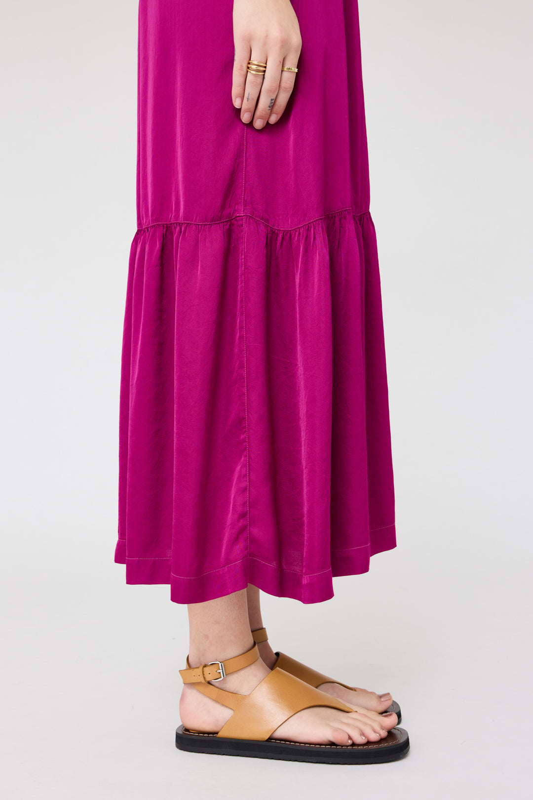 Pebble Satin Magenta Perfect Dress RA-DRESS PREFALL'24   