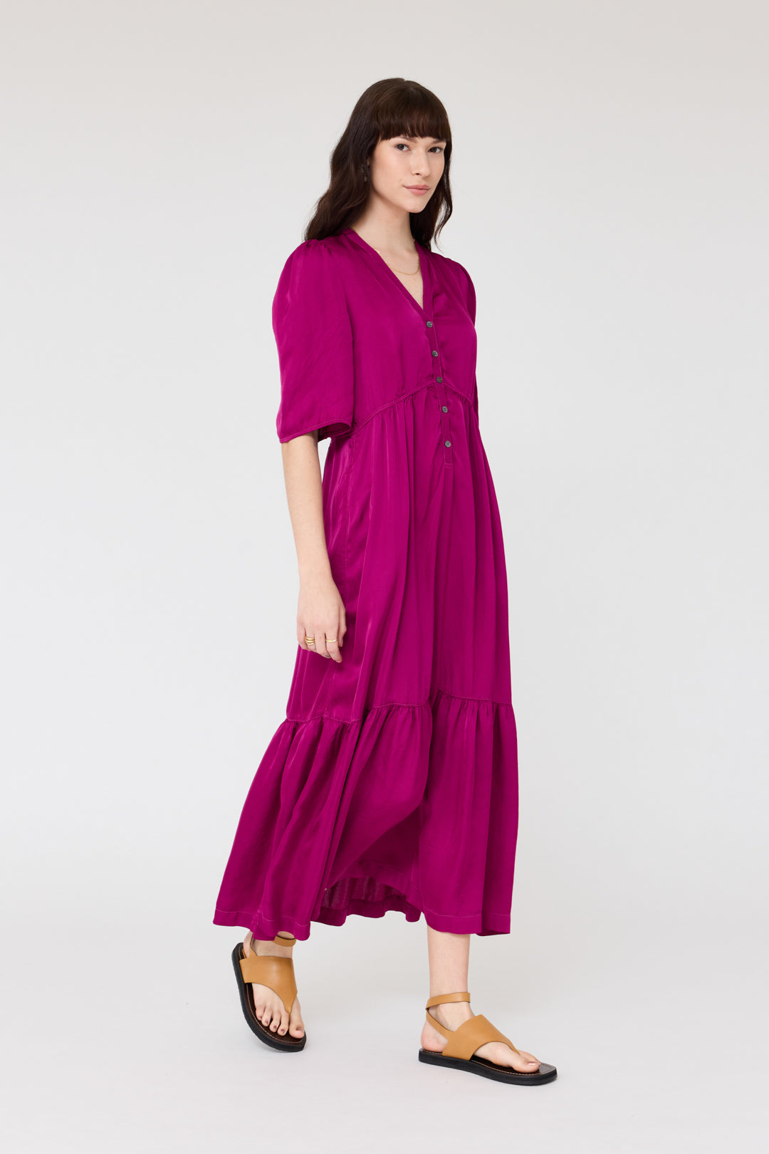 Pebble Satin Magenta Perfect Dress RA-DRESS PREFALL'24   