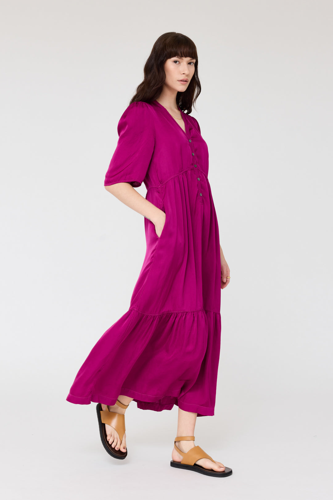 Pebble Satin Magenta Perfect Dress RA-DRESS PREFALL'24   