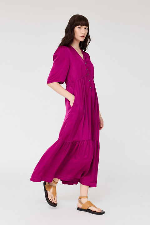 Pebble Satin Magenta Perfect Dress RA-DRESS PREFALL'24    View 9