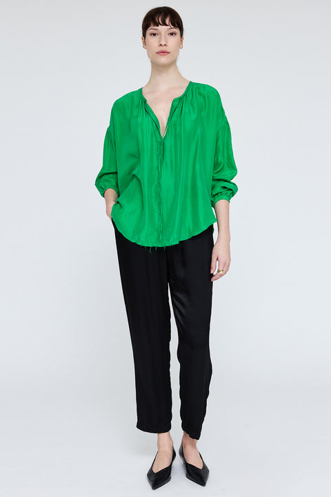 Silk Electric Green Poet Blouse – Raquel Allegra