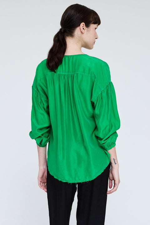 Silk Electric Green Poet Blouse