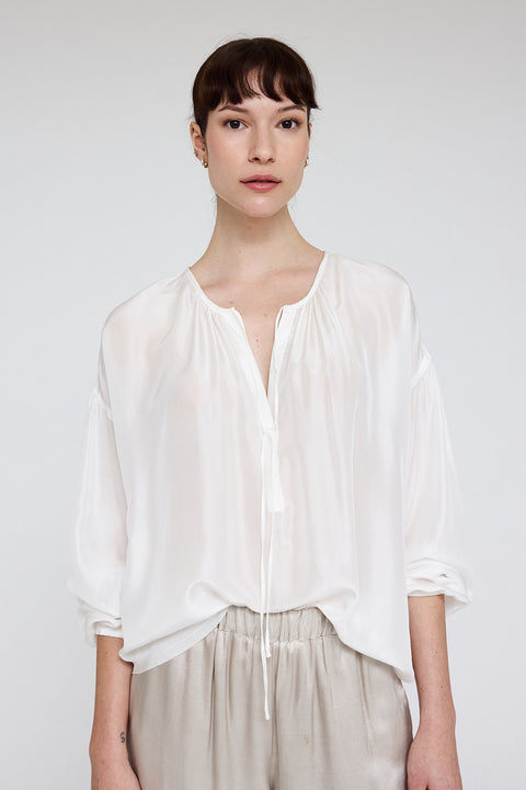 Silk Washed White Poet Blouse