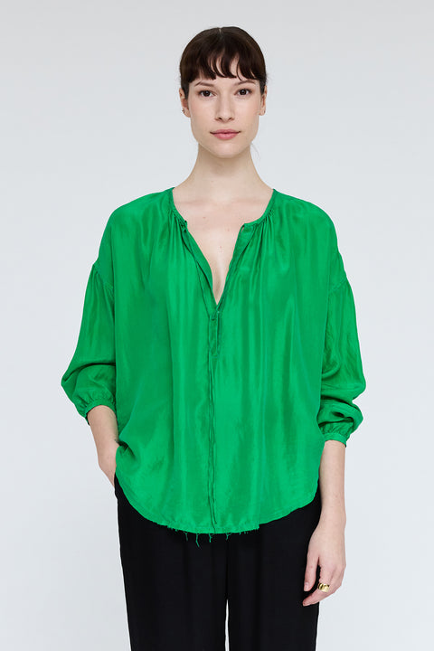 Silk Electric Green Poet Blouse