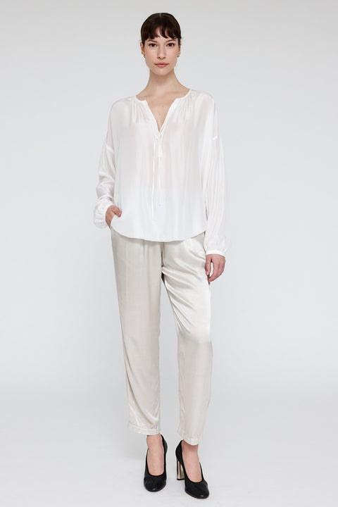 Silk Washed White Poet Blouse