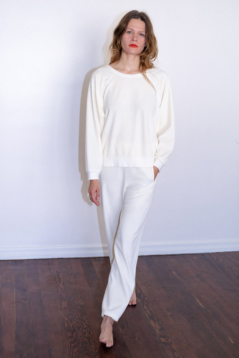 トップス roughlow VELOUR SHOULDER TEE (IVORY) roughlow VELOUR