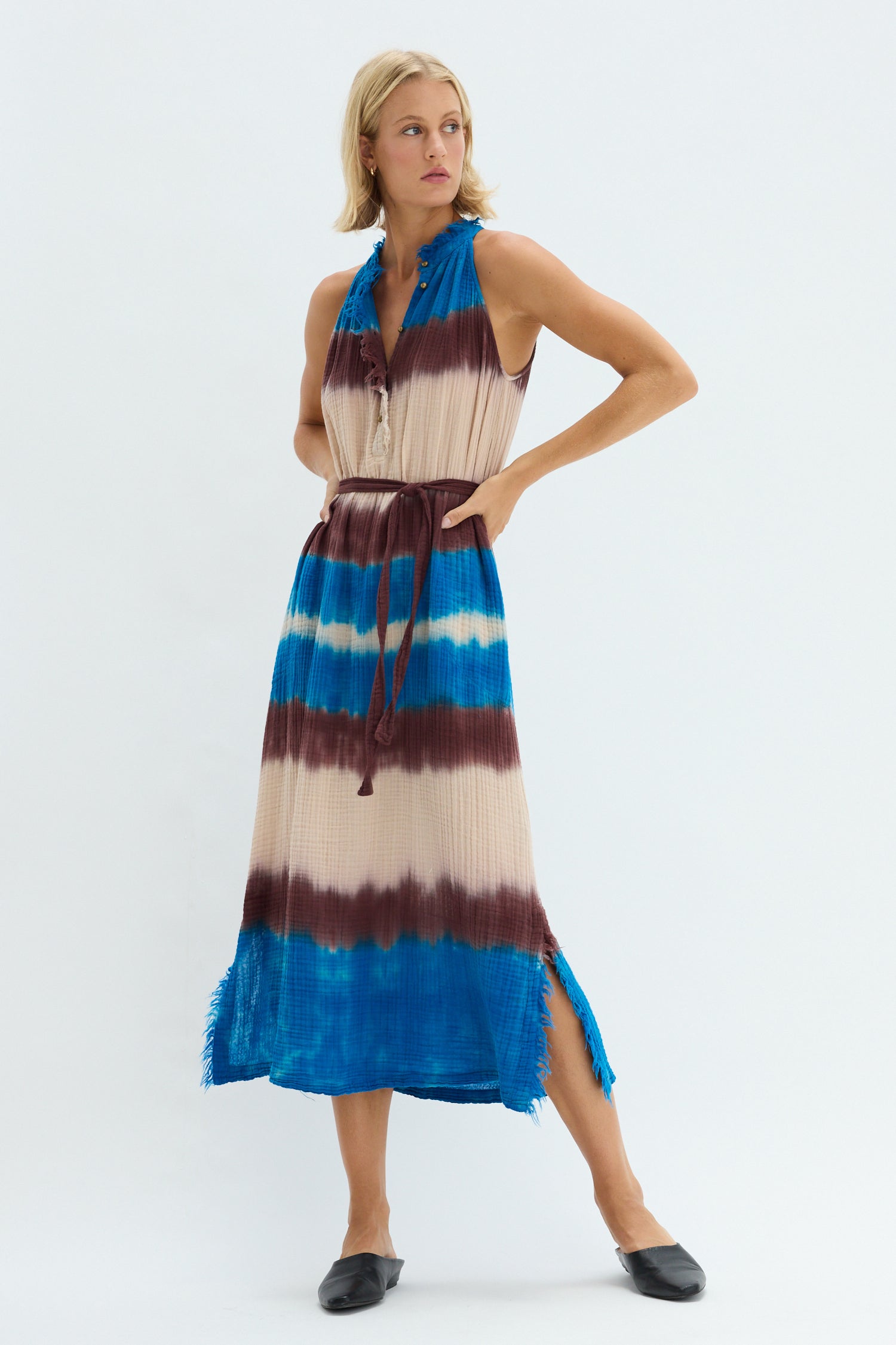 Gauze Lapis Multi Halter Dress – Raquel Allegra