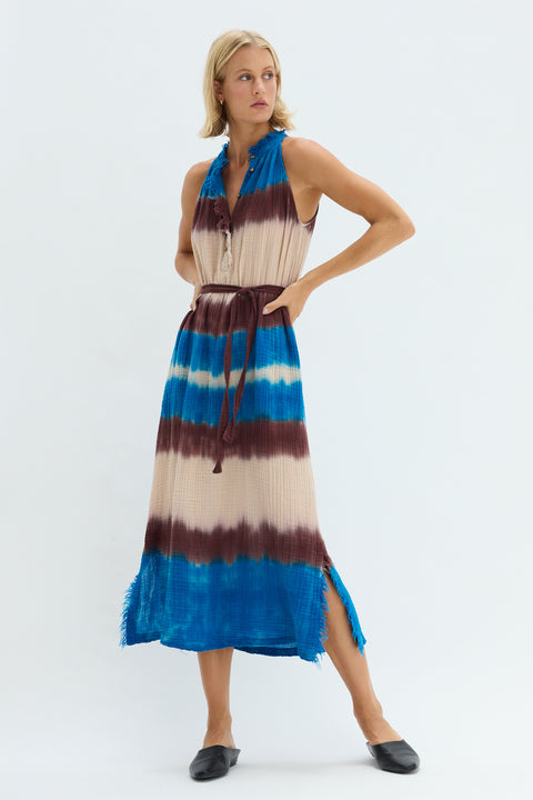 Gauze Lapis Multi Halter Dress