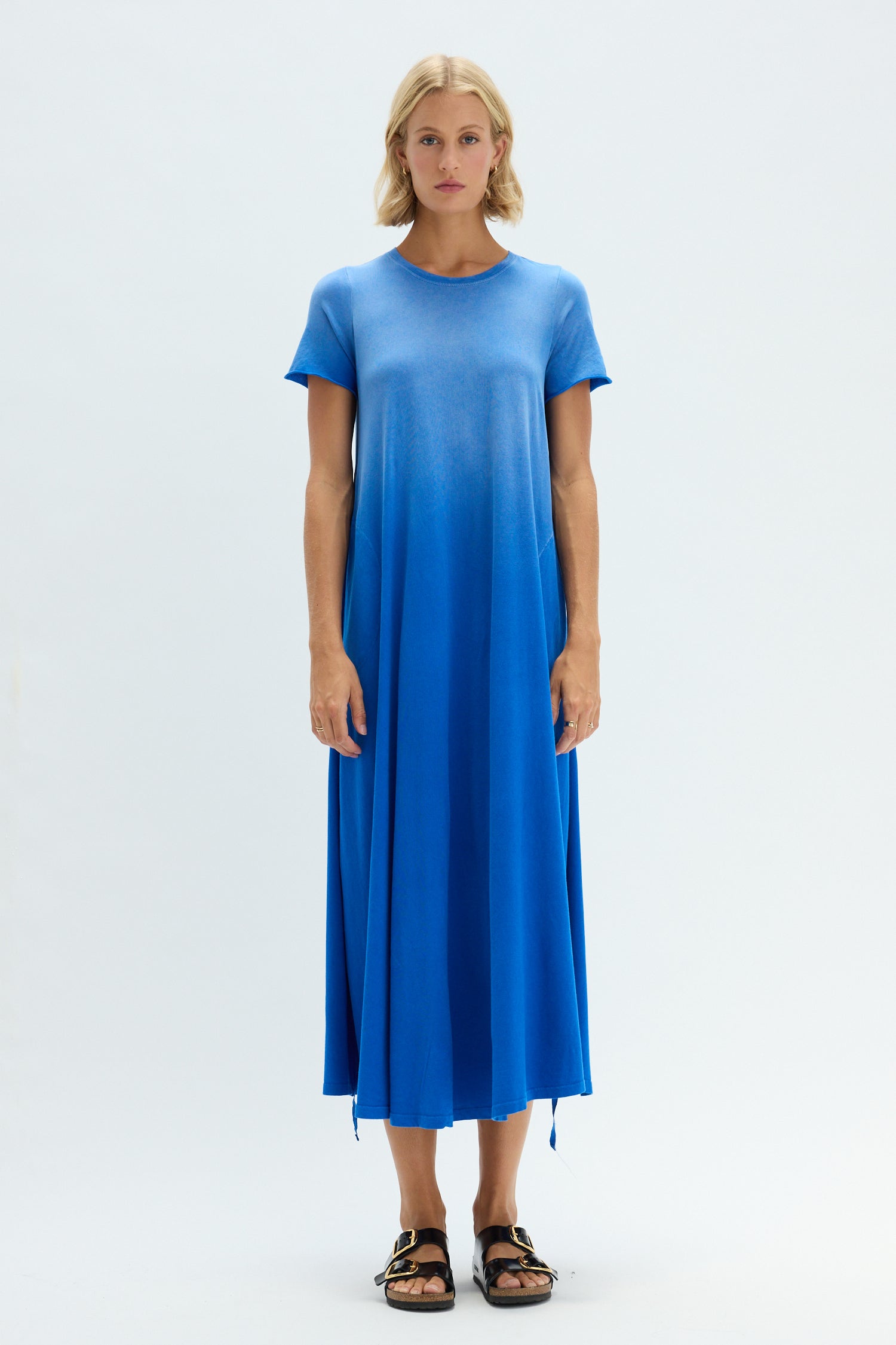 Faded Lapis Short Sleeve Drama Maxi – Raquel Allegra