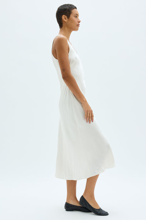 Pebble Satin Ivory Valentina Midi Dress