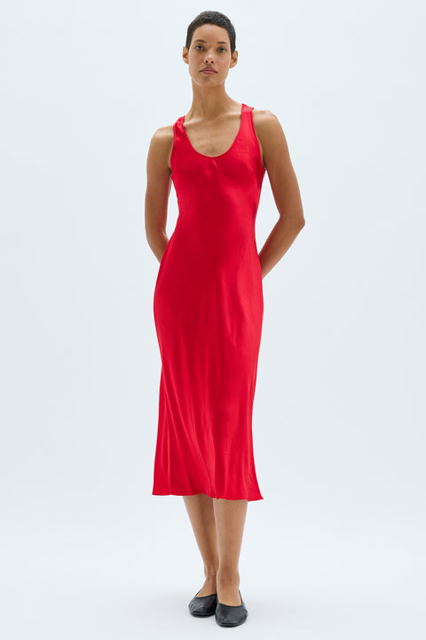 Pebble Satin Scarlet Valentina Midi Dress