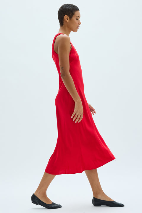 Pebble Satin Scarlet Valentina Midi Dress