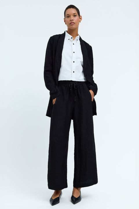 Crinkle Satin Black Broadway Pant