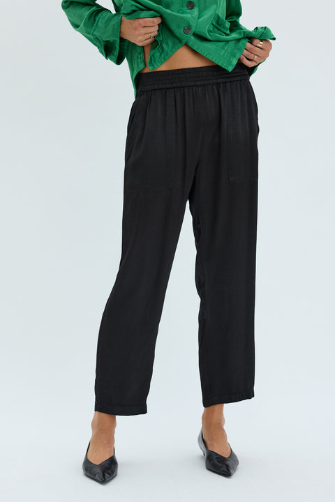 Pebble Satin Black Trapunto Pant