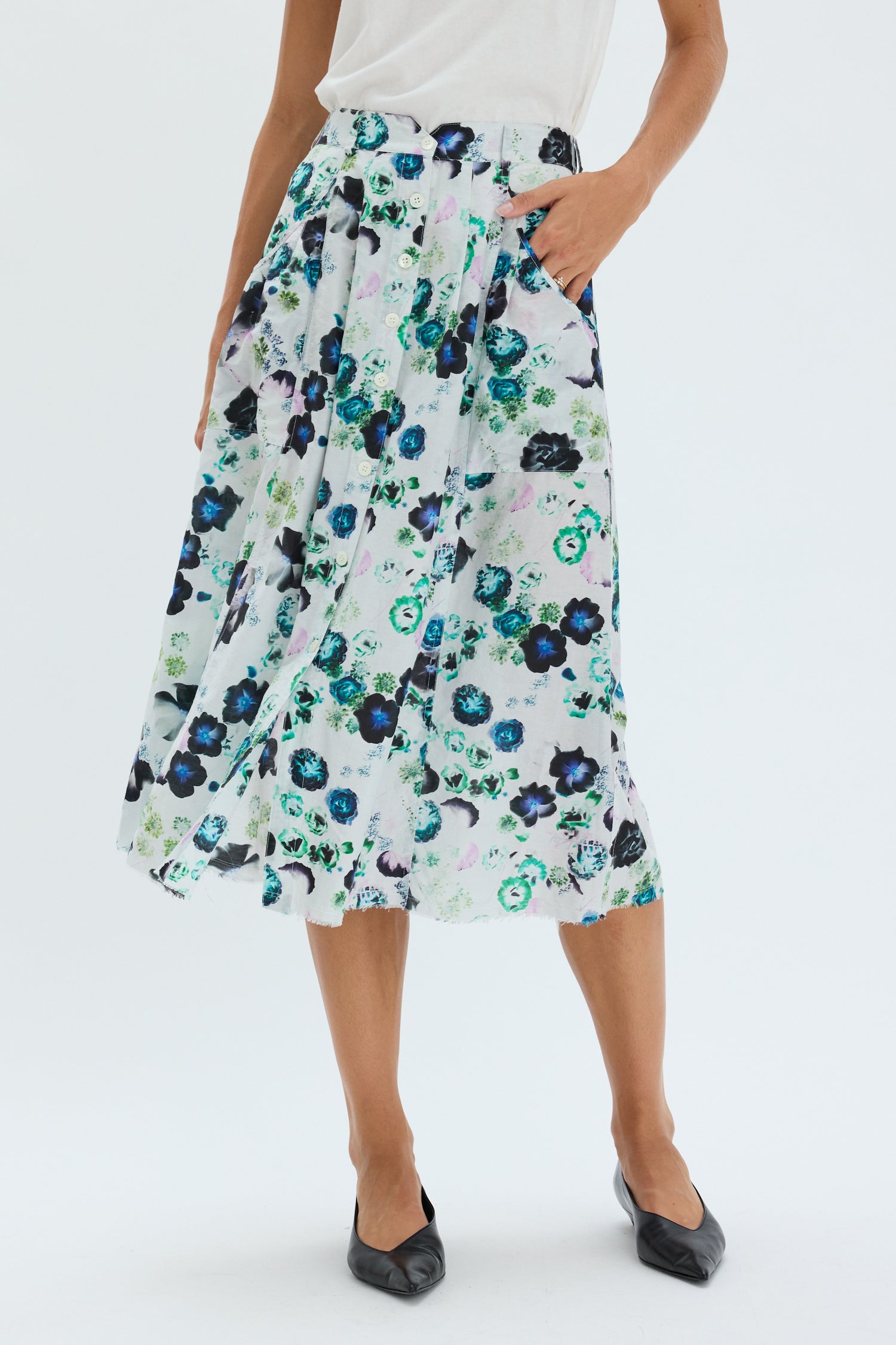 Silk Voile White Floral Franklin Skirt