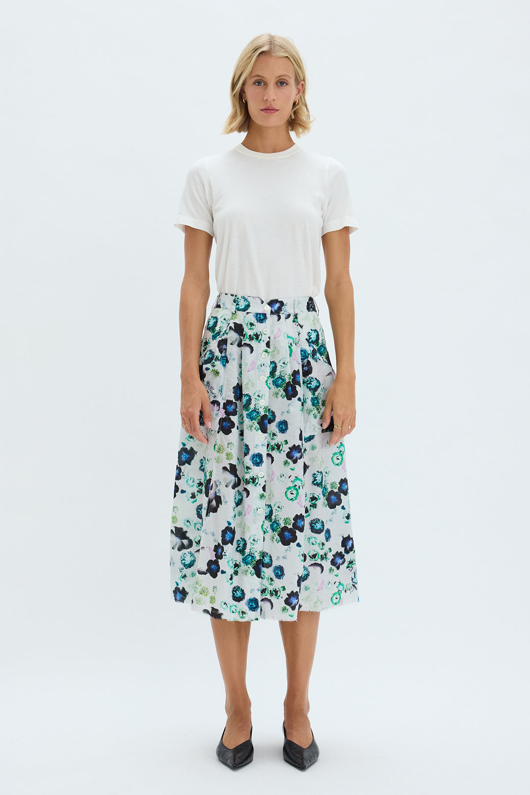 Silk Voile White Floral Franklin Skirt