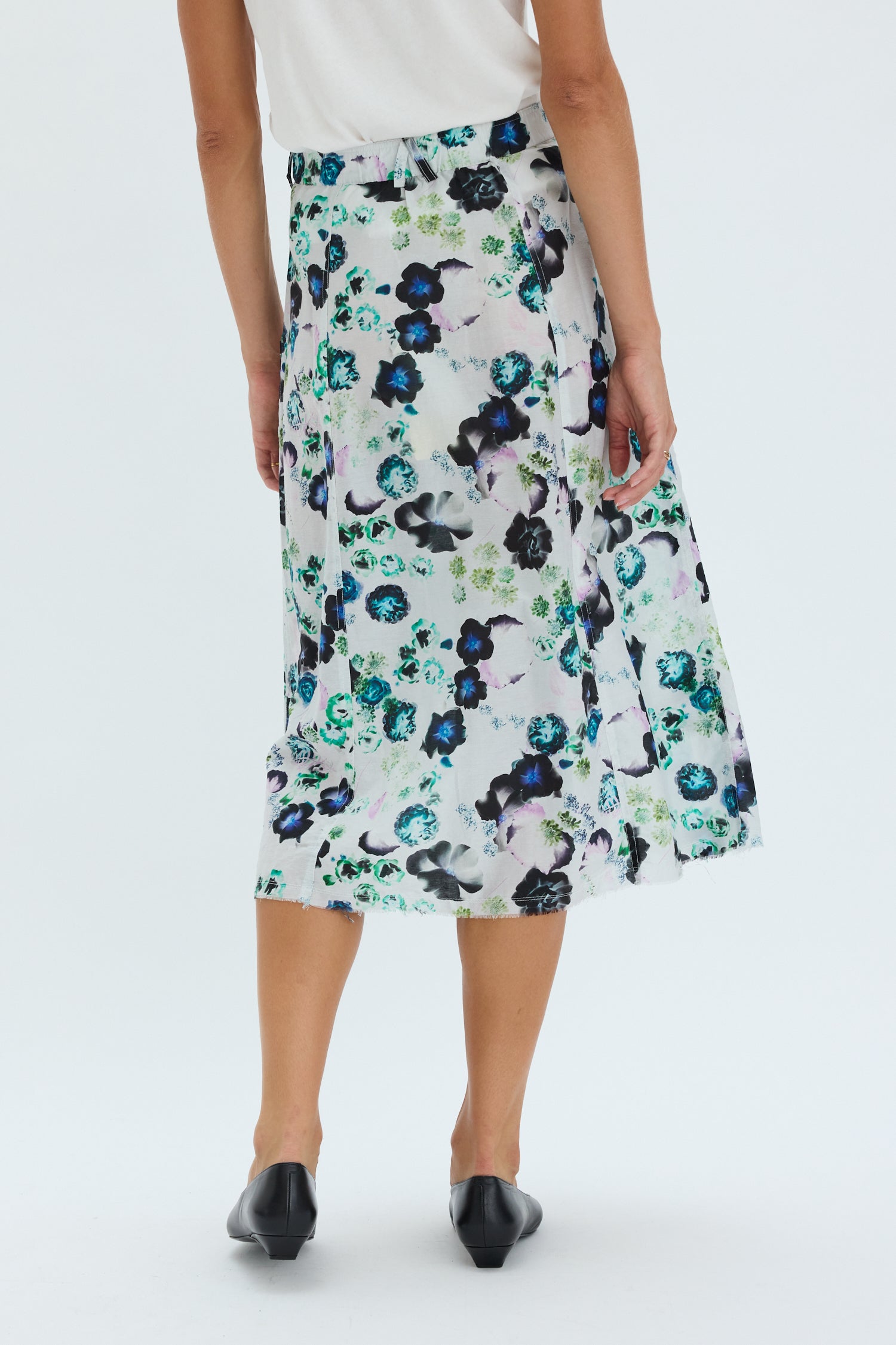 Silk Voile White Floral Franklin Skirt