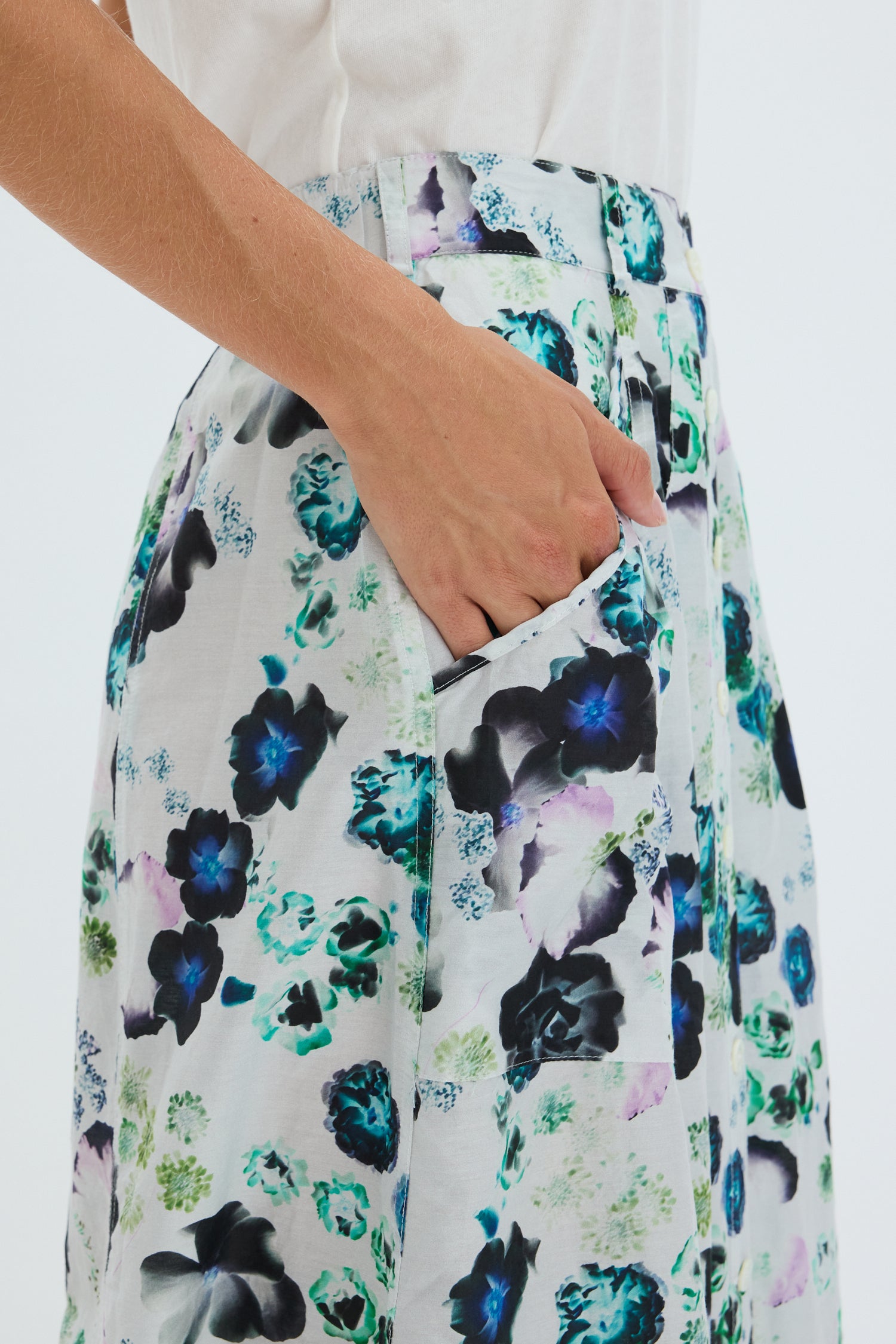 Silk Voile White Floral Franklin Skirt