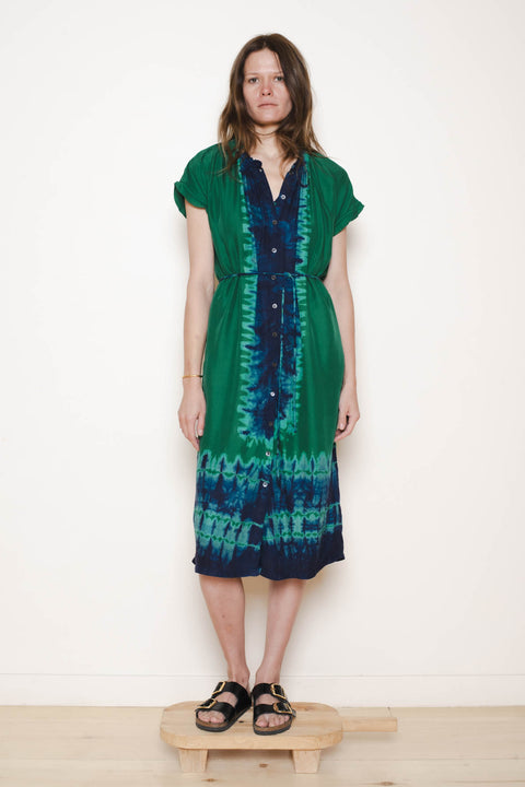 Marceline Dress Green Blue Silk Georgette