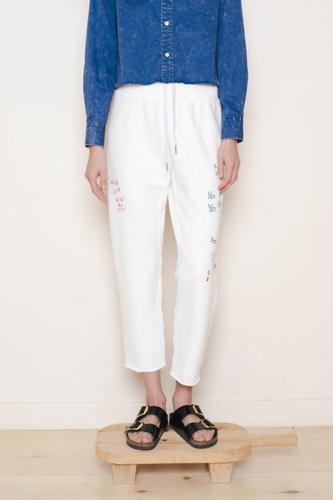 Glenn Sweatpant Yes Doodle White Vintage Fleece