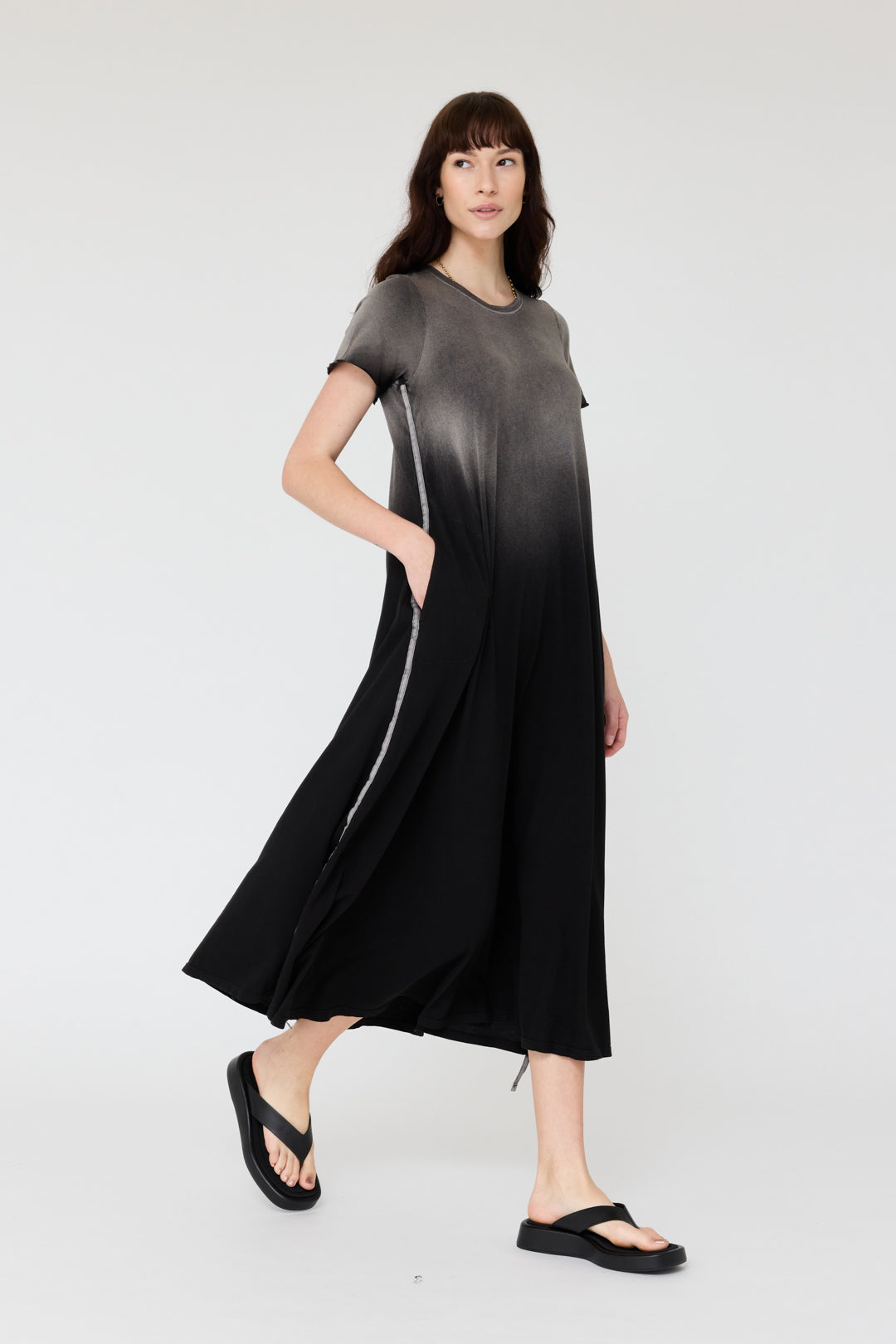 Faded Black Short Sleeve Drama Maxi RA-DRESS PREFALL'24   