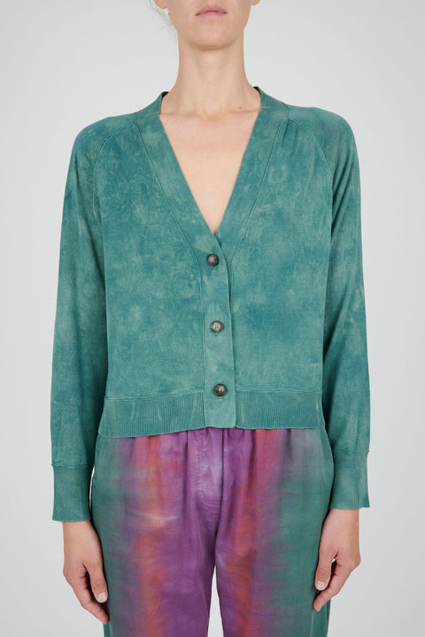 Teal Silk Cashmere Cropped Cardigan   View 1 