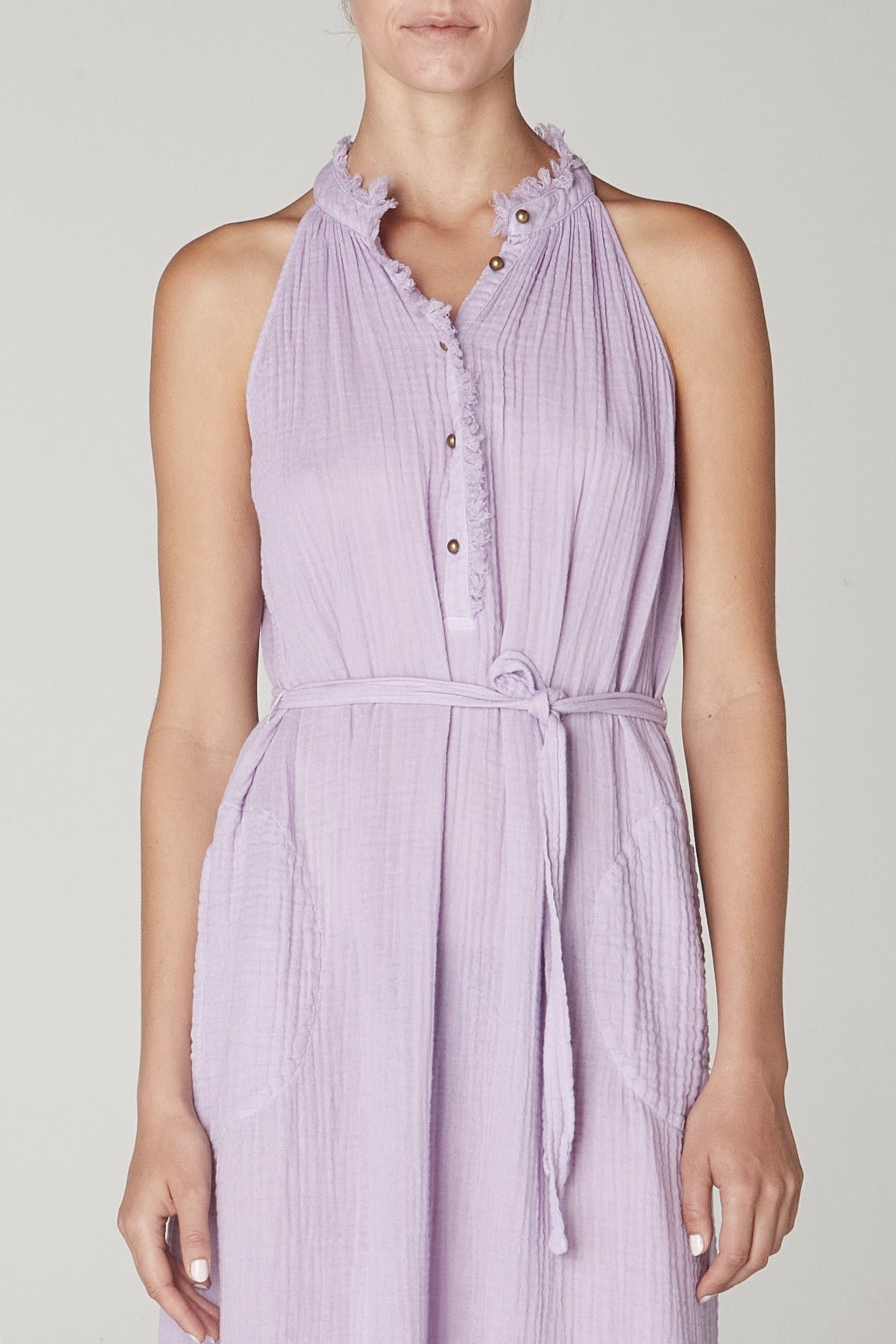 Lavender Halter Midi Dress Close-Up