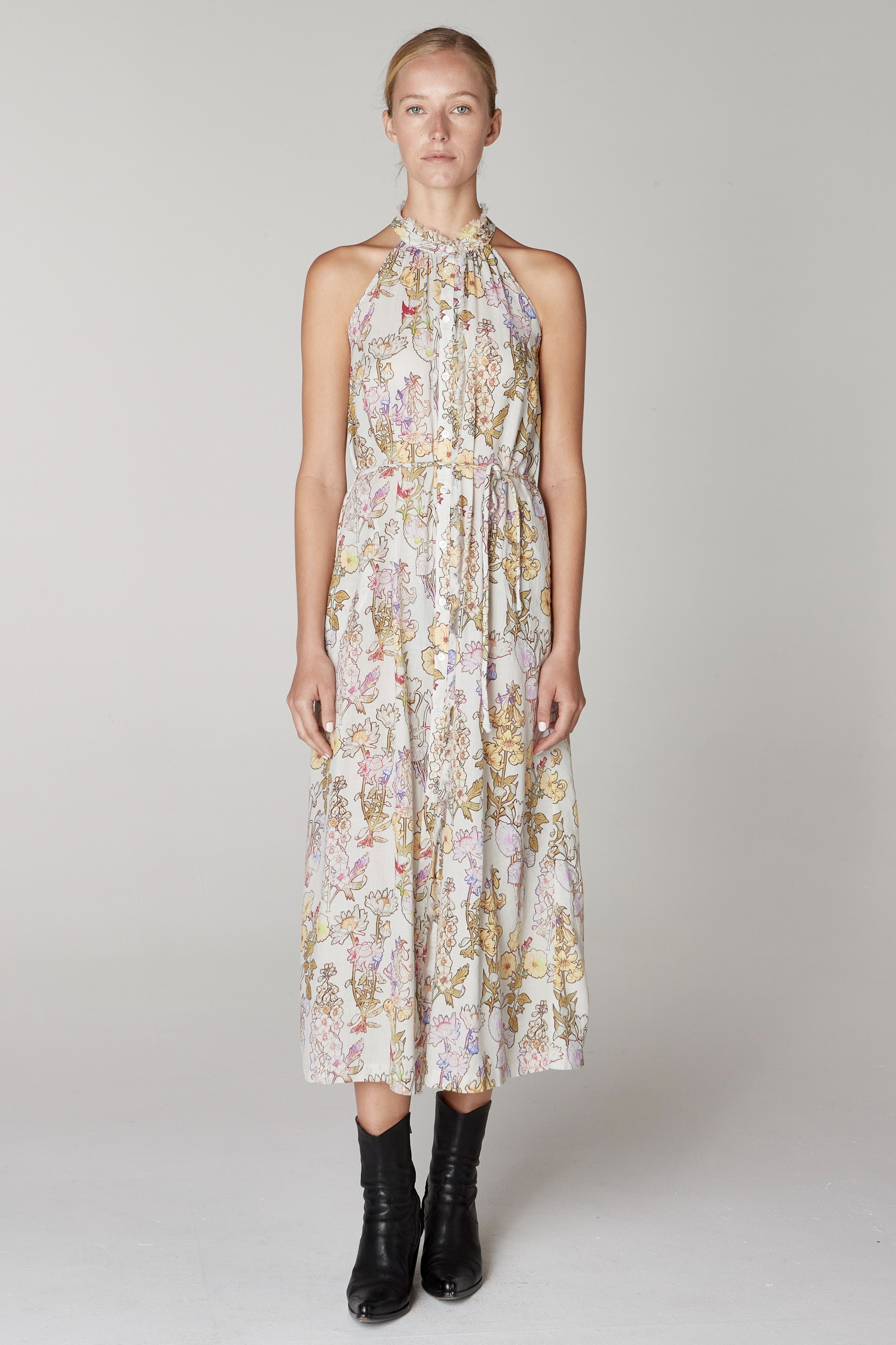 Raquel Allegra Cotton Gauze Smocked Dress in Natural