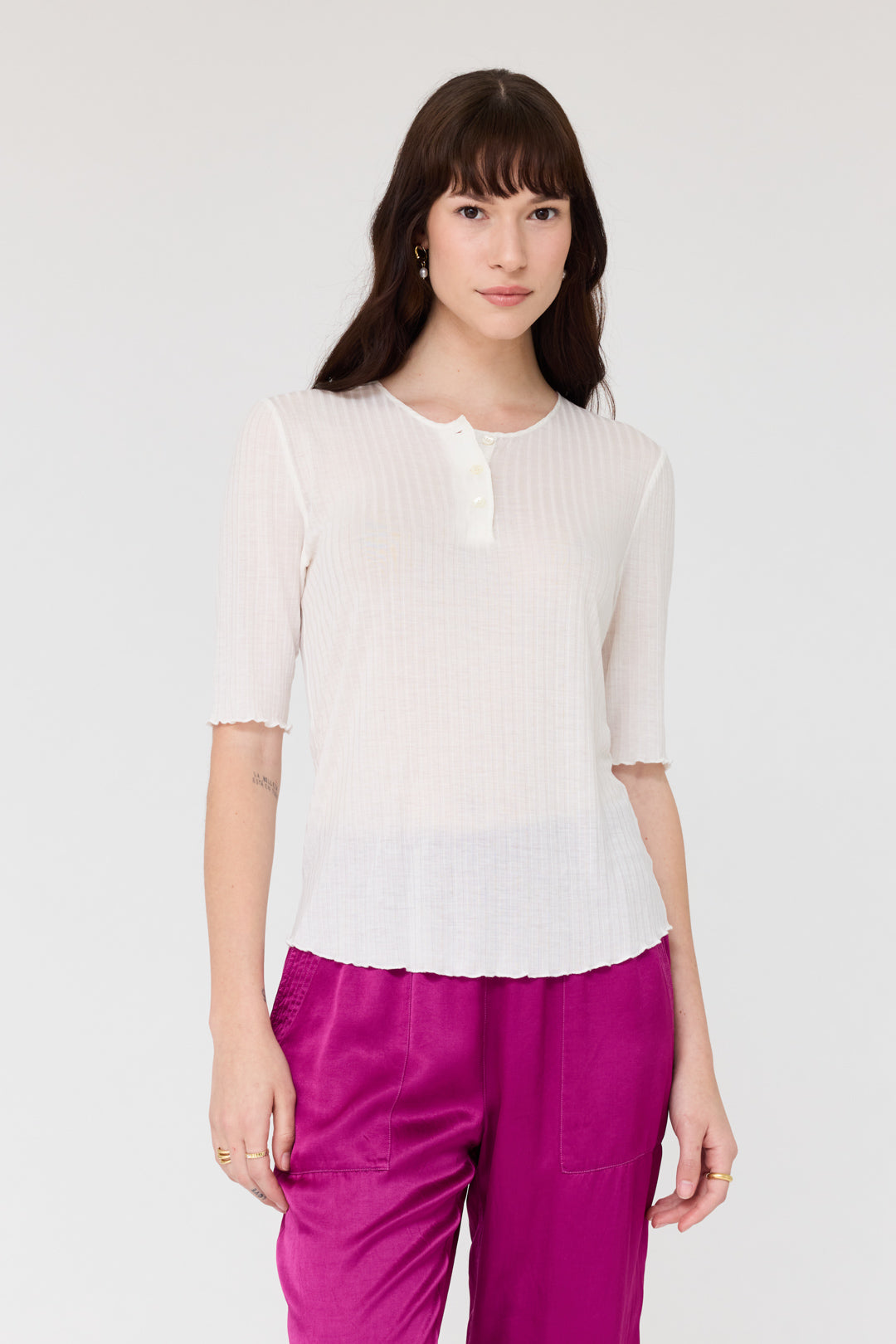 Washed White Henley Zulu Top RA-TOP PREFALL'24   