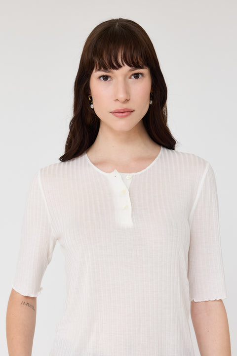 Washed White Henley Zulu Top RA-TOP PREFALL'24    View 3