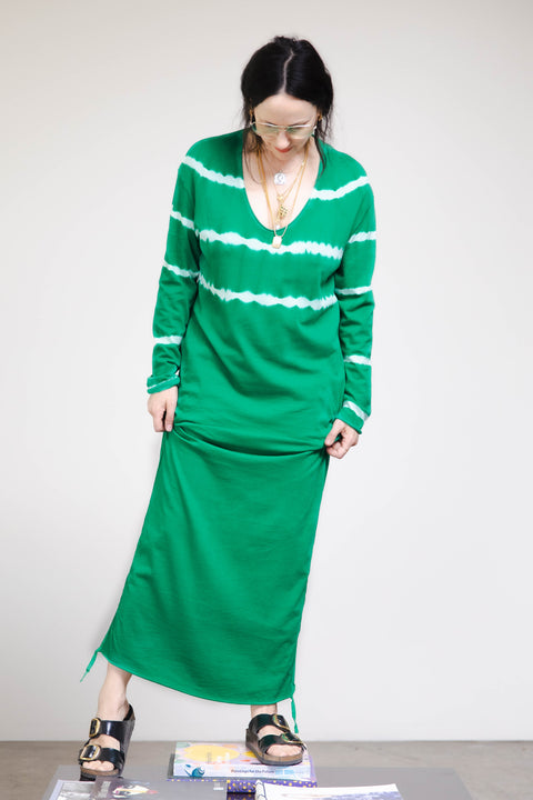 Long Sleeve Cocoon Dress Kelly Green Halo Stripe Classic Jersey