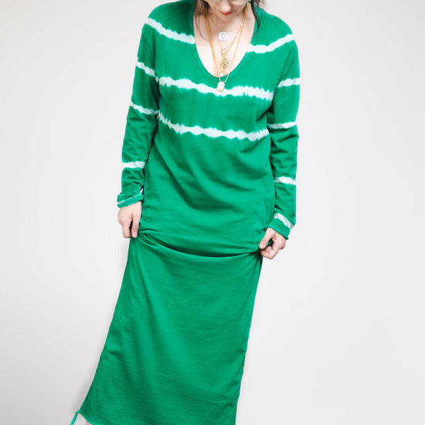 Long Sleeve Cocoon Dress Kelly Green Halo Stripe Classic Jersey - Main Image