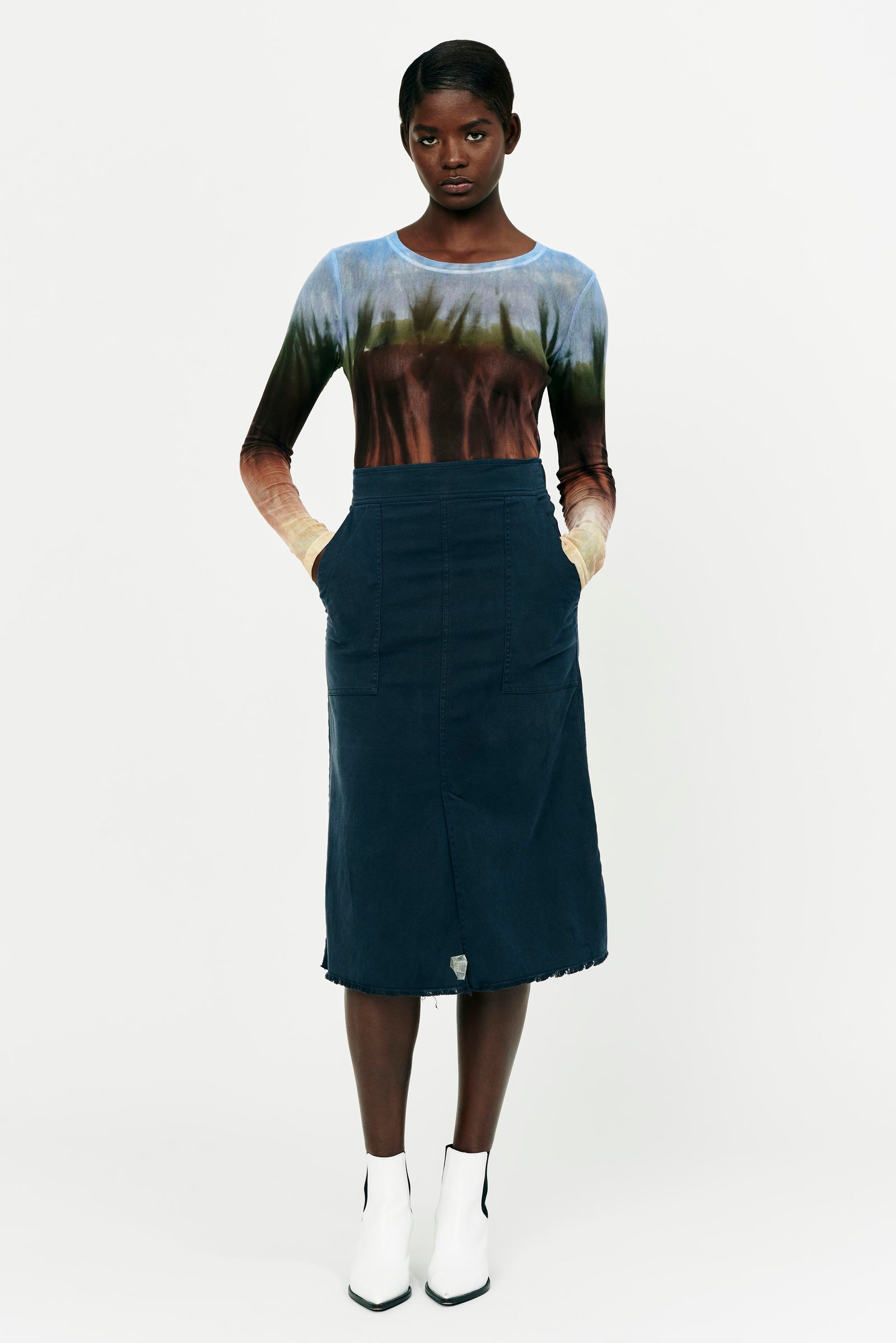 Midnight Blue Rancho Work Wear Skirt Full Front View
