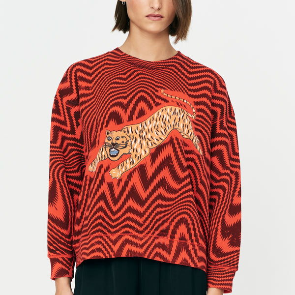Fire Tiger Vibrations Screen Print Drop Shoulder Sweatshirt – Raquel Allegra