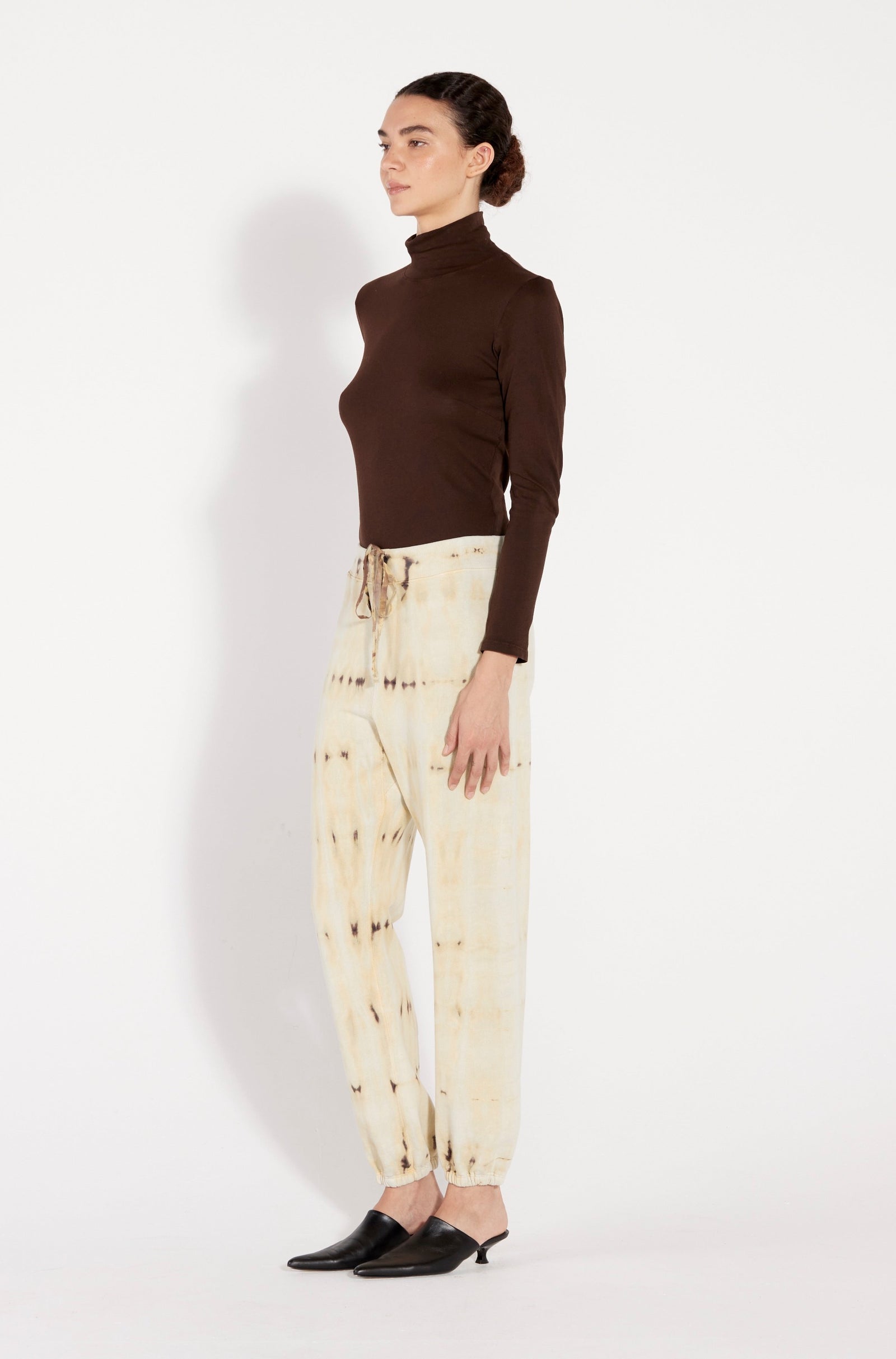 Deep Brown Classic Jersey Faye Turtleneck Top Full Side View