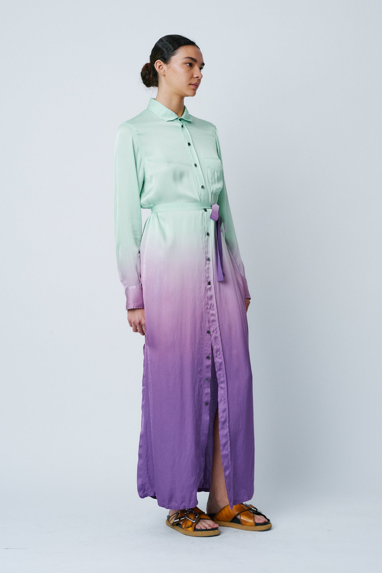 Fantasy Dip Dye Matte Satin Shirt Dress Full Side View