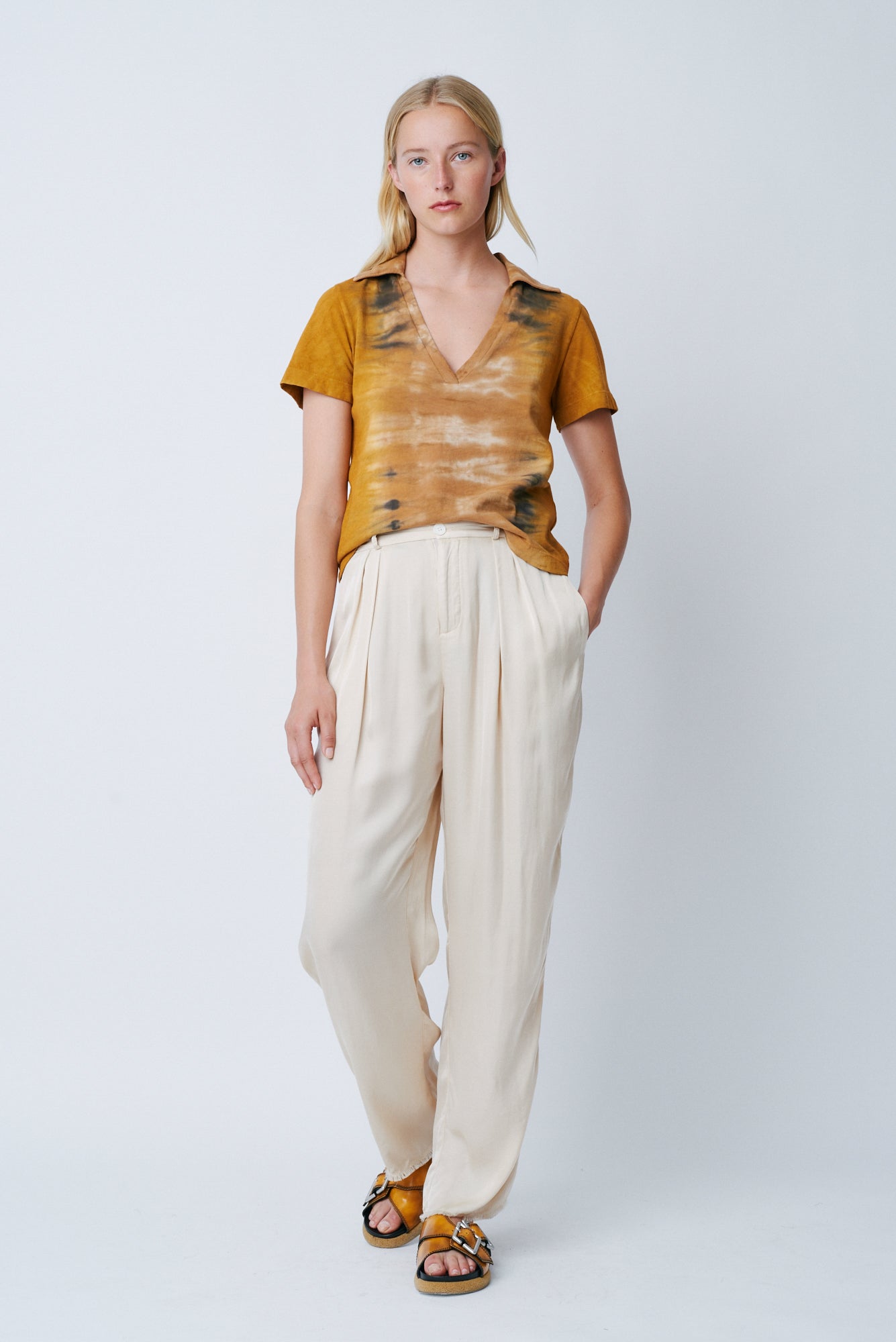 Champagne Matte Satin Pleated Trouser RA-PANT ARCHIVE-PREFALL'22   