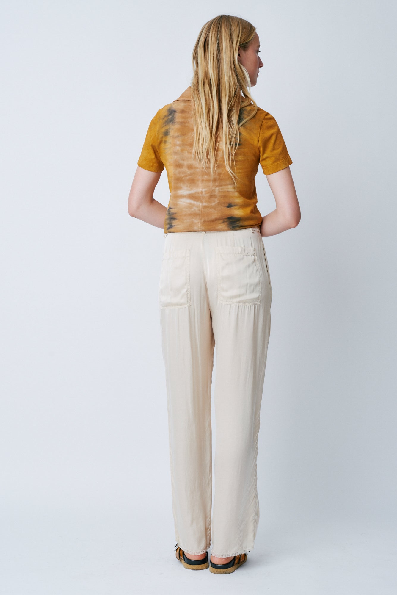 Champagne Matte Satin Pleated Trouser RA-PANT ARCHIVE-PREFALL'22   