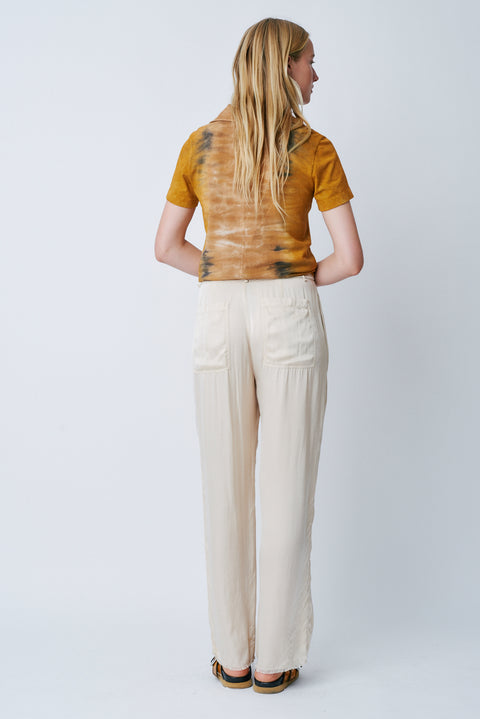 Champagne Matte Satin Pleated Trouser   View 2 