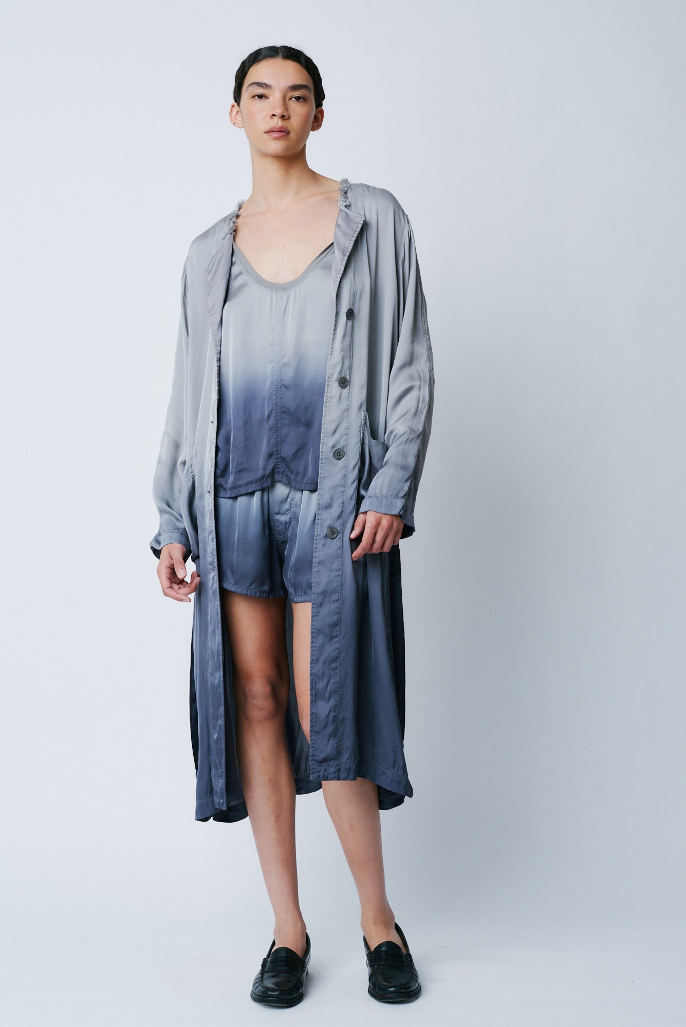 Silver Dip Dye Matte Satin Belted Trench RA-JACKET/COAT ARCHIVE-PREFALL'22   