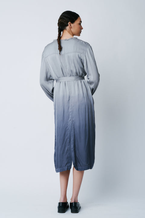 Silver Dip Dye Matte Satin Belted Trench RA-JACKET/COAT ARCHIVE-PREFALL'22      View 2 