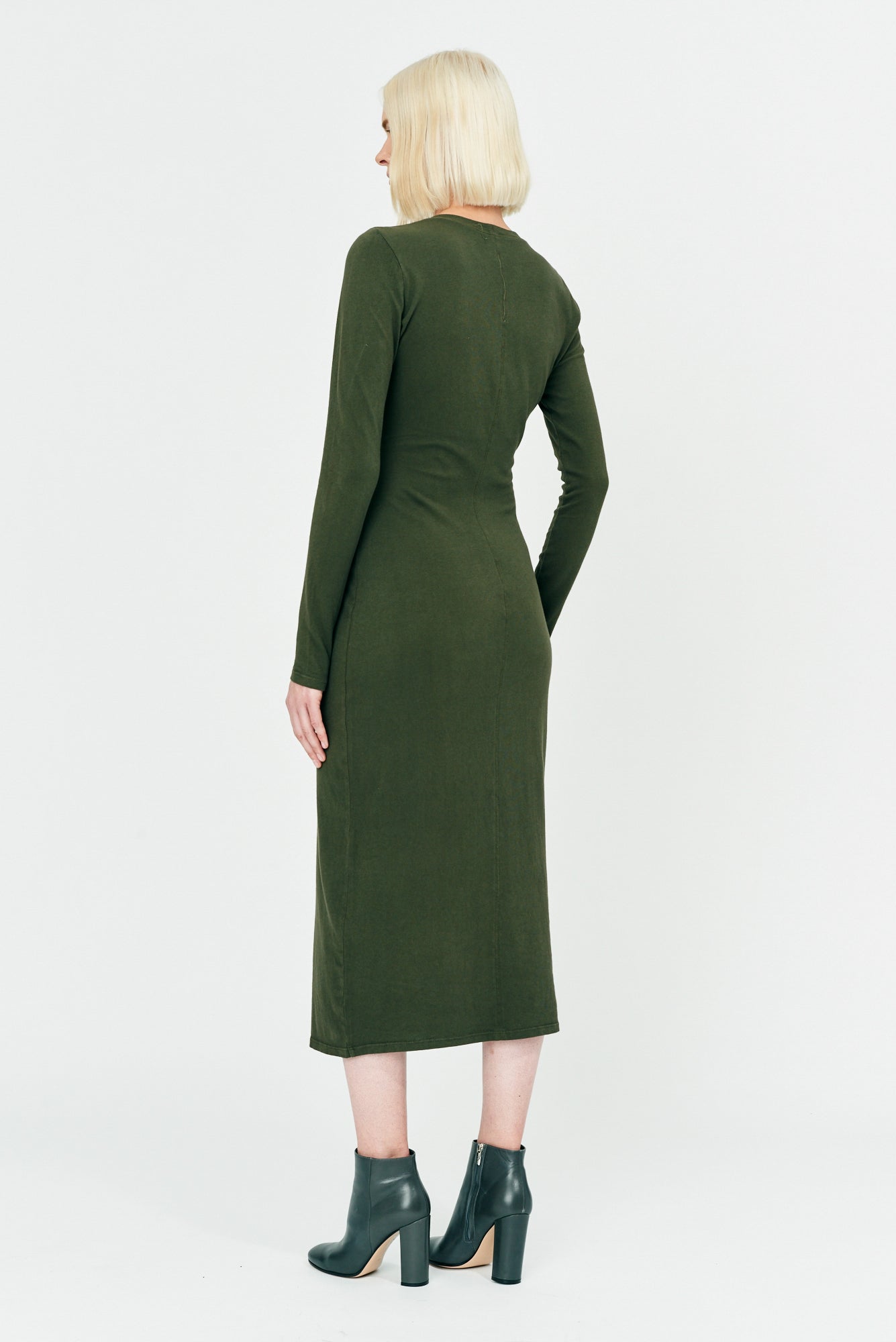 Sage Brush Classic Jersey Fitted Long Sleeve Dress Full Back View
