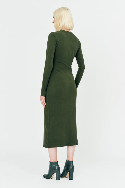Sage Brush Classic Jersey Fitted Long Sleeve Dress Full Back View   View 3 