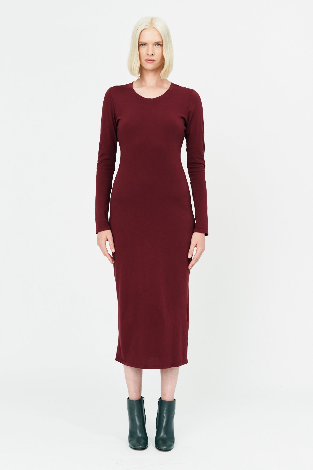 Sienna Classic Jersey Fitted Long Sleeve Dress Full Front View