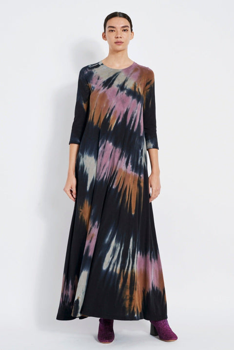 Black Fireworks Tie Dye Classic Jersey Drama Maxi Dress Full Front View   View 1 