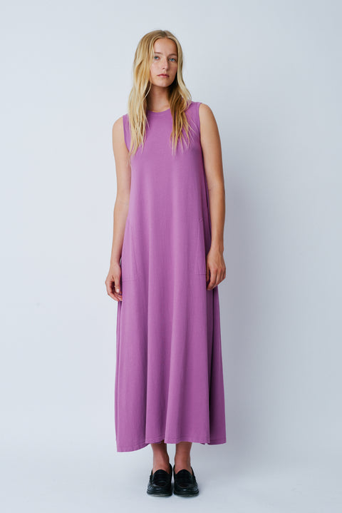 Purple Classic Jersey Sleeveless Maxi Drama Dress Full Front View   View 1 
