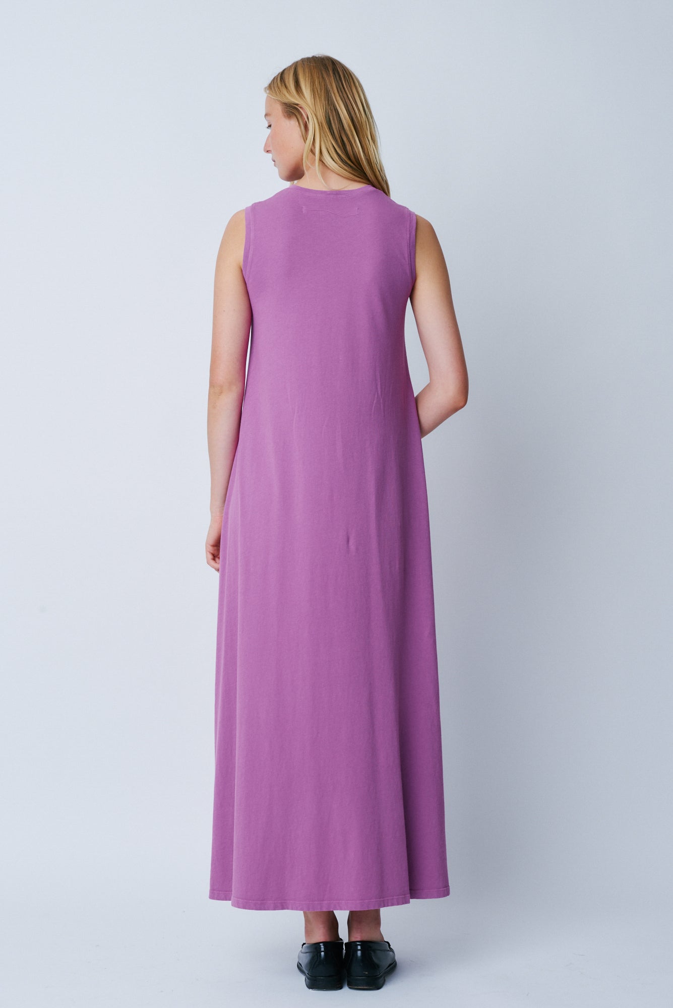 Purple Classic Jersey Sleeveless Maxi Drama Dress Full Back View