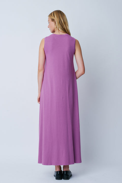Purple Classic Jersey Sleeveless Maxi Drama Dress Full Back View   View 2 