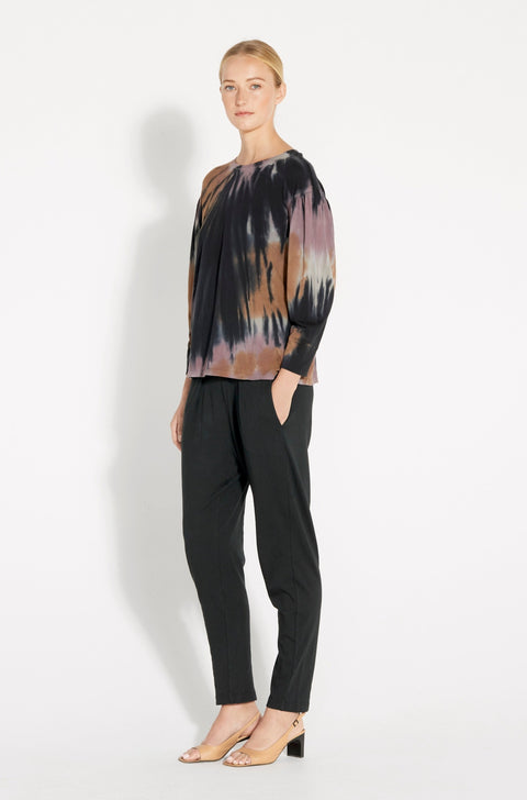 Black Fireworks Tie Dye Classic Jersey Simone Sleeve Top Full Side View   View 2 