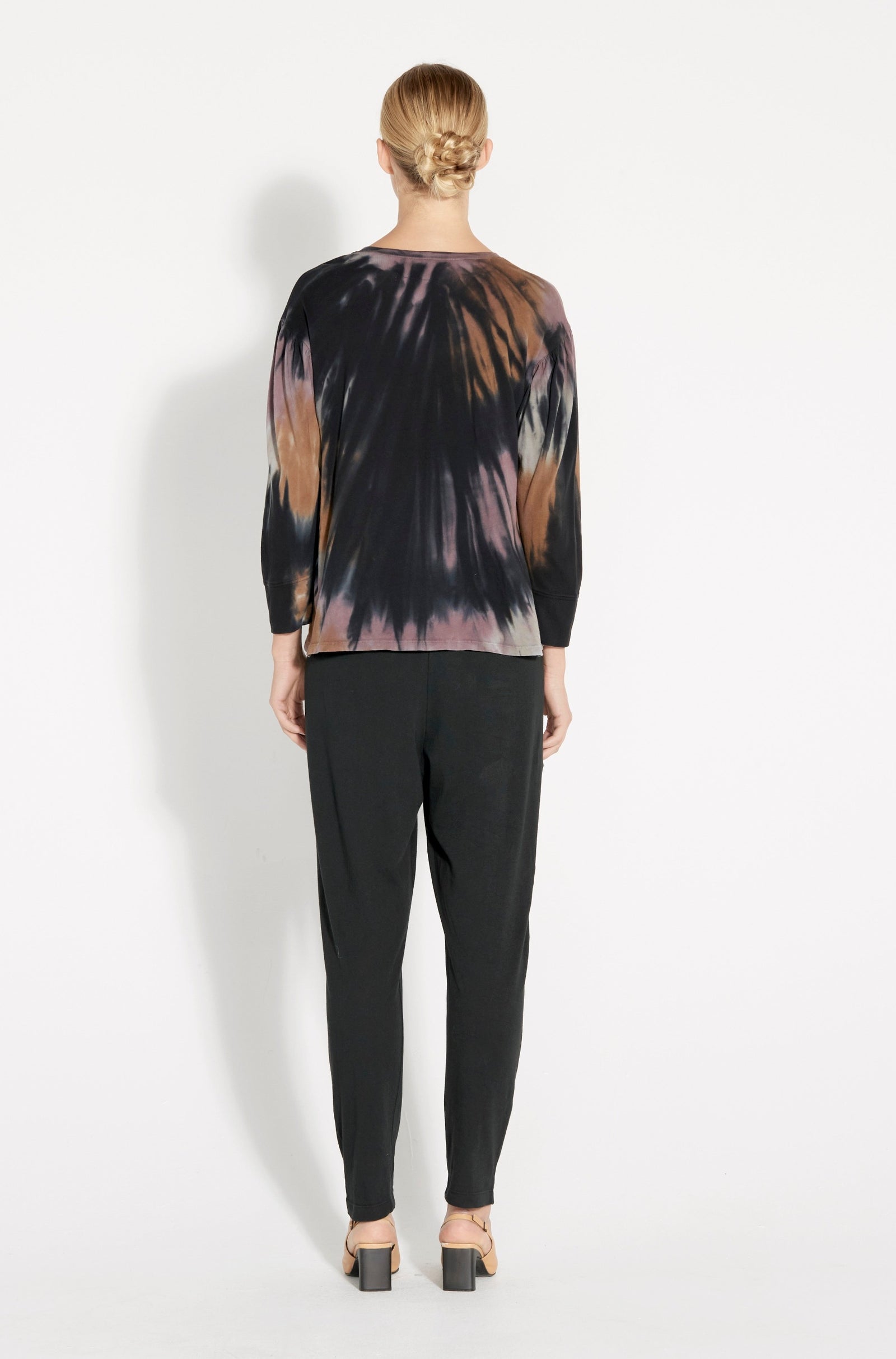 Black Fireworks Tie Dye Classic Jersey Simone Sleeve Top Full Back View